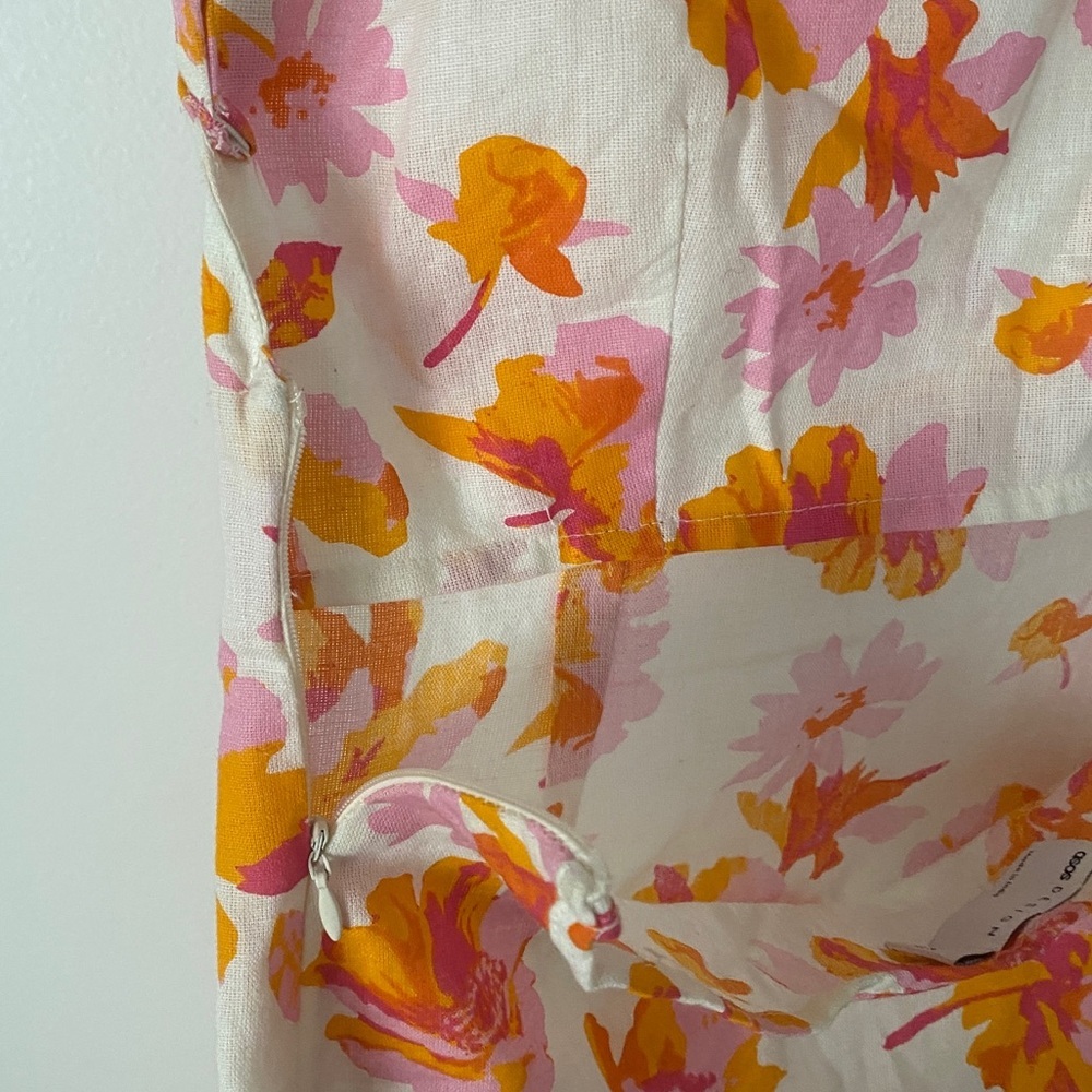 ASOS DESIGN Floral Summer Midi-Dress Backless Spaghetti Strap Pink & Orange Slit - Picture 10 of 12